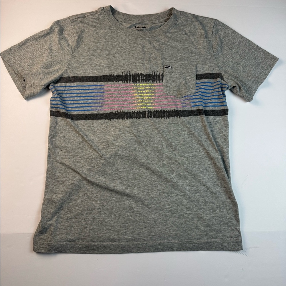 Hurley Gray Tee with Multicolor Stripe